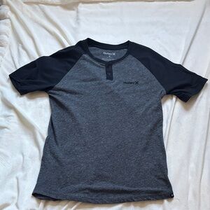 Hurley Men's Charcoal and Black Henley Tee